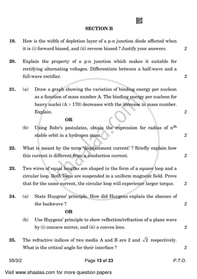 Physics 2022-2023 - CBSE 12th - Class 12 - CBSE (Central Board of Secondary Education) question paper with PDF download
