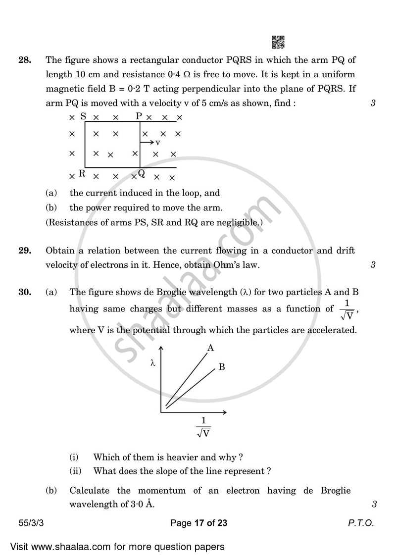 Physics 2022-2023 - CBSE 12th - Class 12 - CBSE (Central Board of Secondary Education) question paper with PDF download