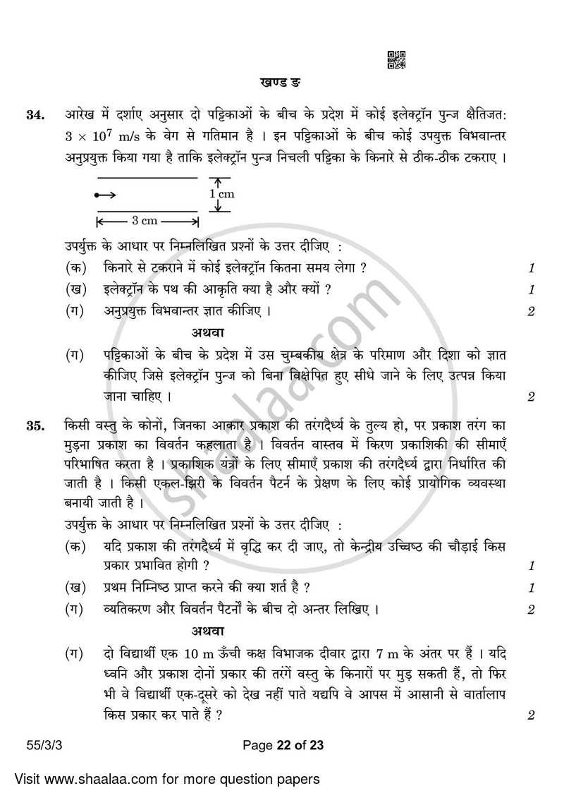 Physics 2022-2023 - CBSE 12th - Class 12 - CBSE (Central Board of Secondary Education) question paper with PDF download