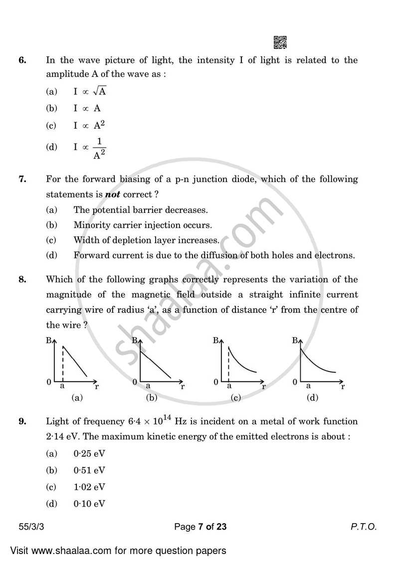 Physics 2022-2023 - CBSE 12th - Class 12 - CBSE (Central Board of Secondary Education) question paper with PDF download