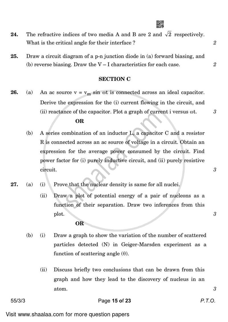Physics 2022-2023 - CBSE 12th - Class 12 - CBSE (Central Board of Secondary Education) question paper with PDF download