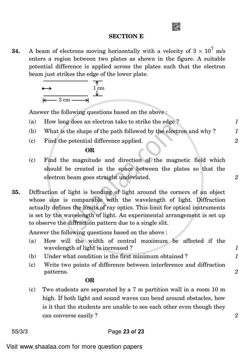 Physics 2022-2023 - CBSE 12th - Class 12 - CBSE (Central Board of Secondary Education) question paper with PDF download