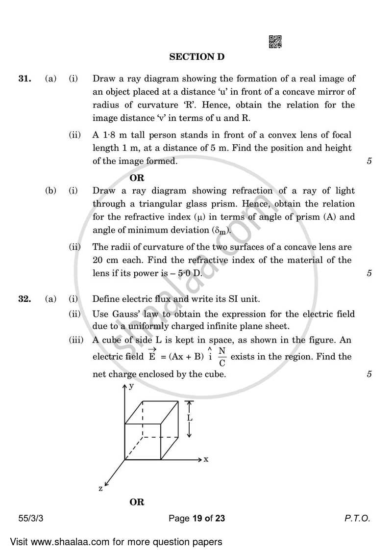 Physics 2022-2023 - CBSE 12th - Class 12 - CBSE (Central Board of Secondary Education) question paper with PDF download