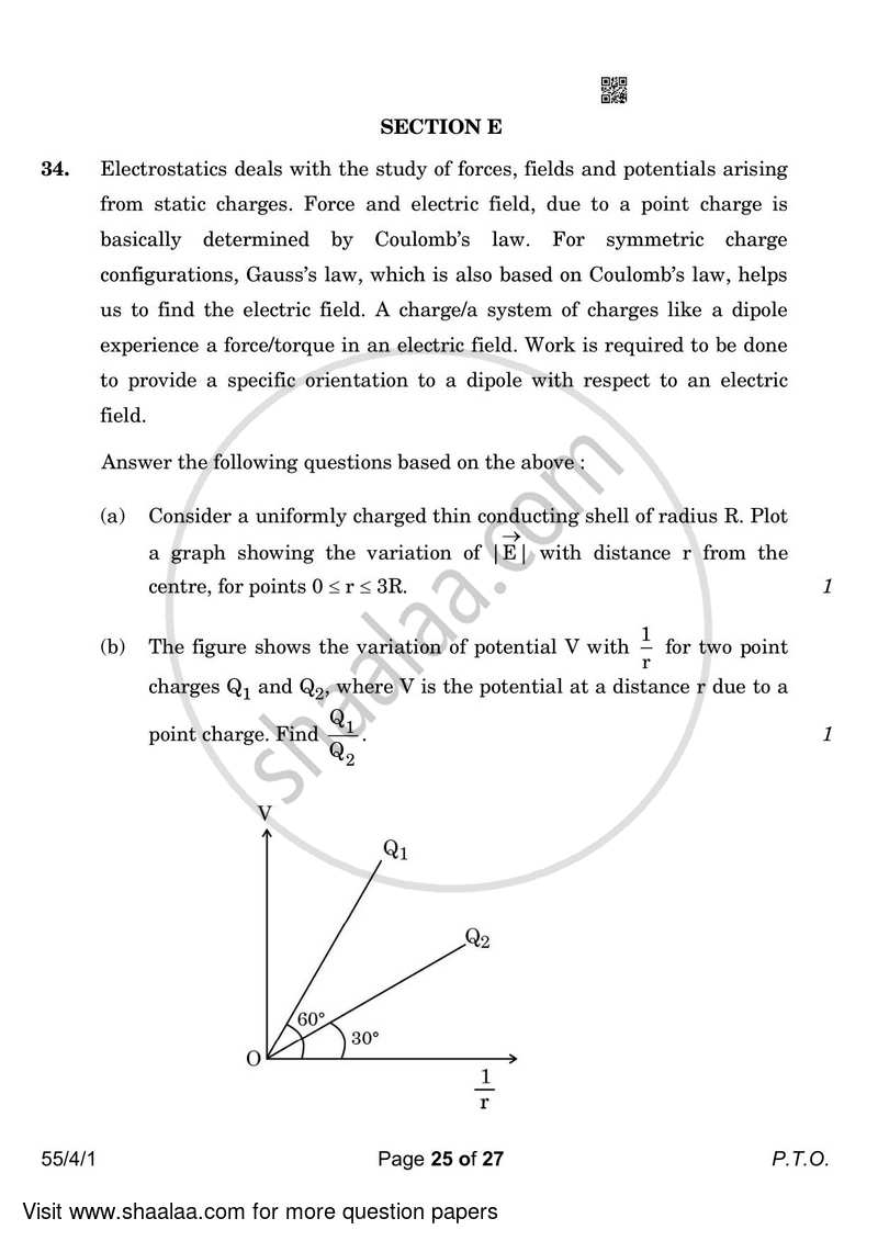 Physics 2022-2023 - CBSE 12th - Class 12 - CBSE (Central Board of Secondary Education) question paper with PDF download