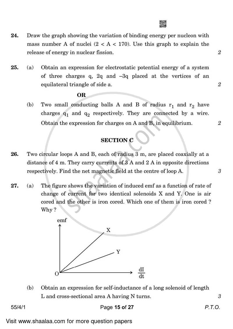 Physics 2022-2023 - CBSE 12th - Class 12 - CBSE (Central Board of Secondary Education) question paper with PDF download