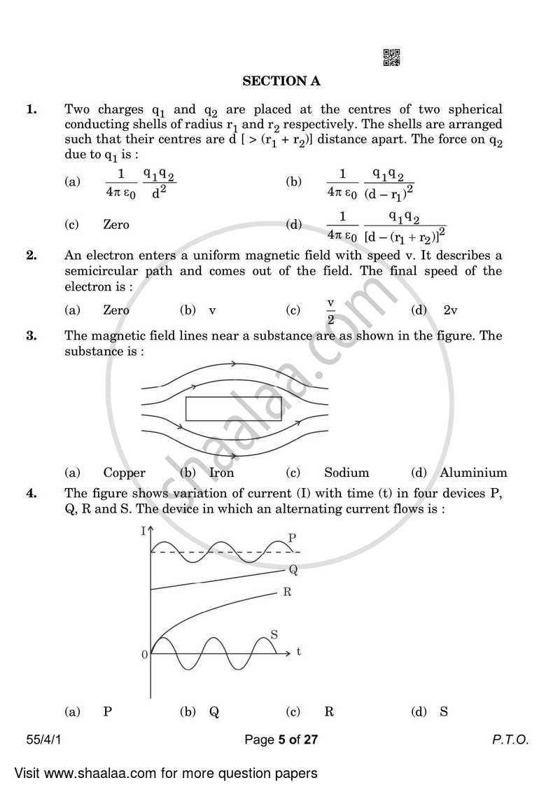 Physics 2022-2023 - CBSE 12th - Class 12 - CBSE (Central Board of Secondary Education) question paper with PDF download