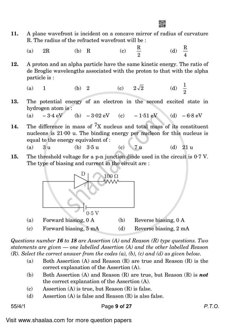 Physics 2022-2023 - CBSE 12th - Class 12 - CBSE (Central Board of Secondary Education) question paper with PDF download