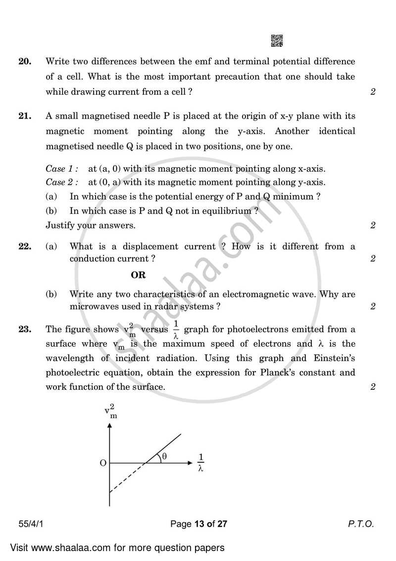 Physics 2022-2023 - CBSE 12th - Class 12 - CBSE (Central Board of Secondary Education) question paper with PDF download