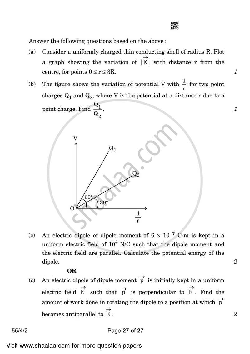 Physics 2022-2023 - CBSE 12th - Class 12 - CBSE (Central Board of Secondary Education) question paper with PDF download