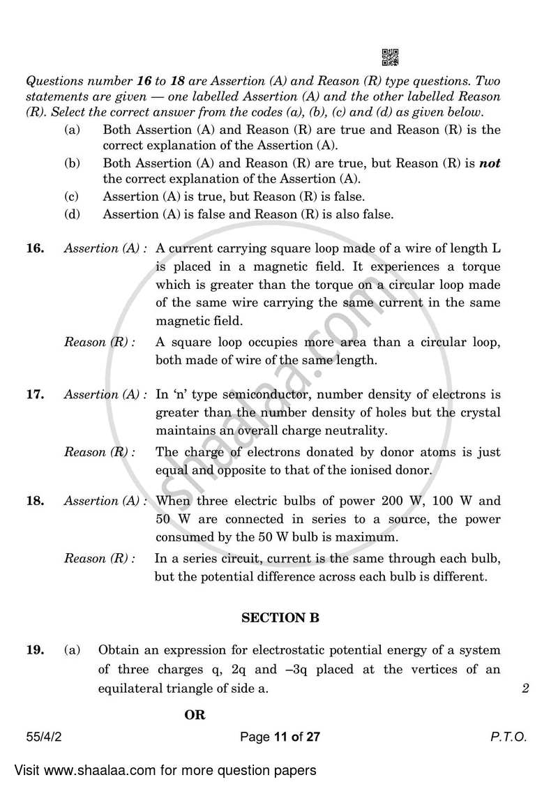 Physics 2022-2023 - CBSE 12th - Class 12 - CBSE (Central Board of Secondary Education) question paper with PDF download