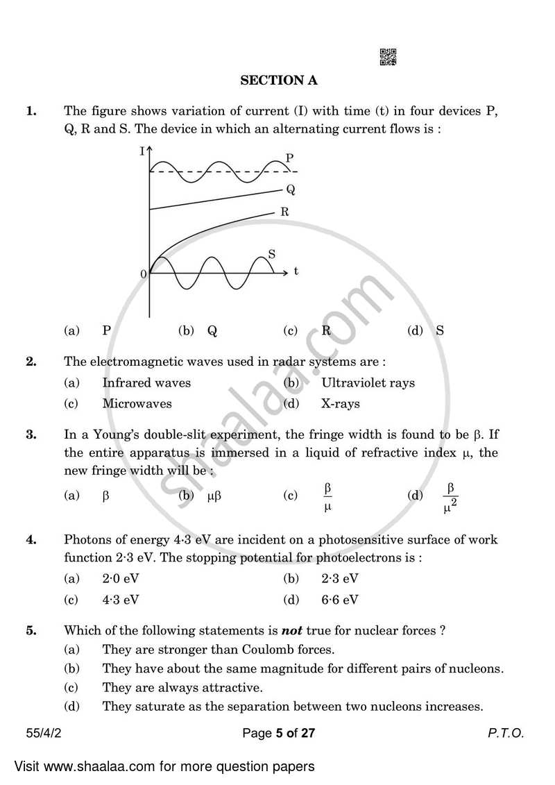 Physics 2022-2023 - CBSE 12th - Class 12 - CBSE (Central Board of Secondary Education) question paper with PDF download