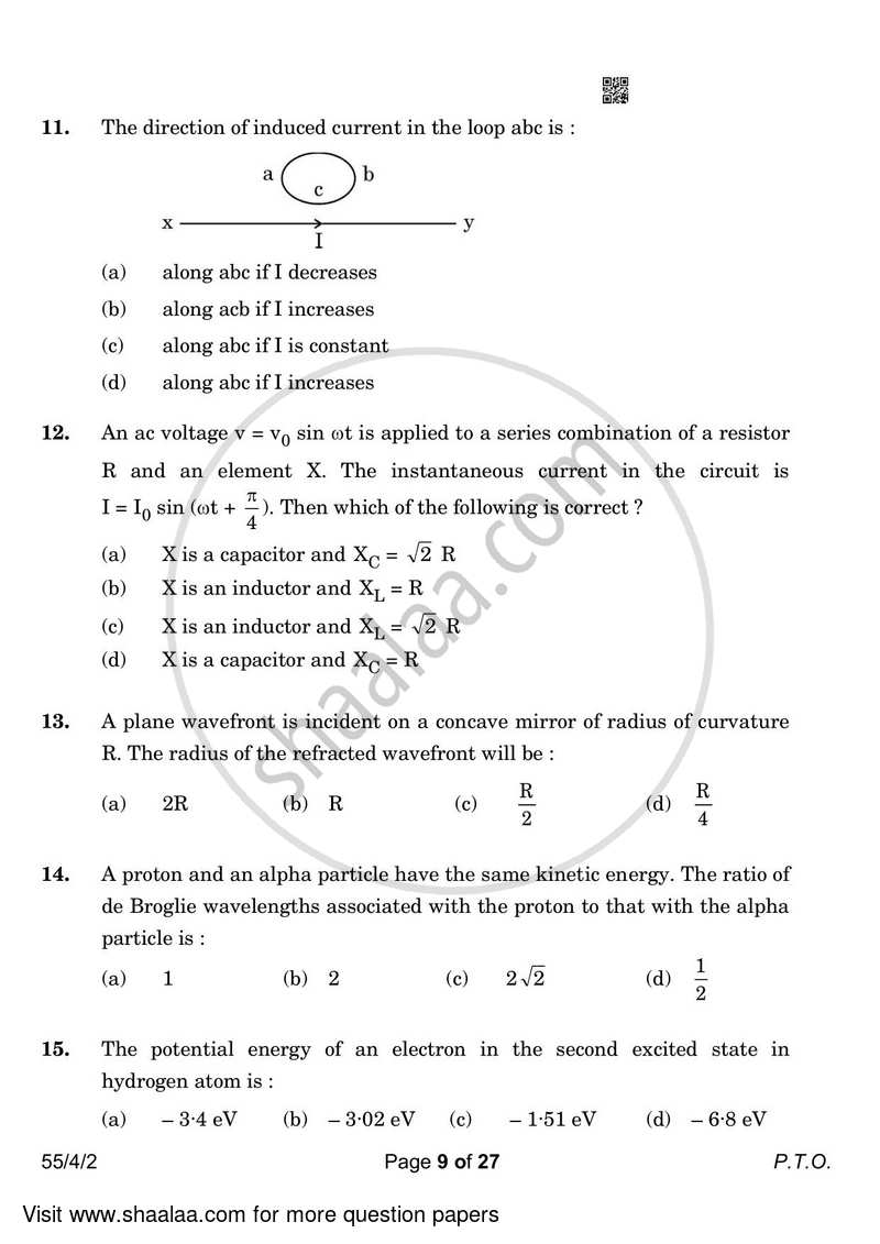 Physics 2022-2023 - CBSE 12th - Class 12 - CBSE (Central Board of Secondary Education) question paper with PDF download