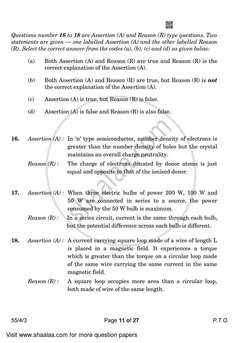 Physics 2022-2023 - CBSE 12th - Class 12 - CBSE (Central Board of Secondary Education) question paper with PDF download