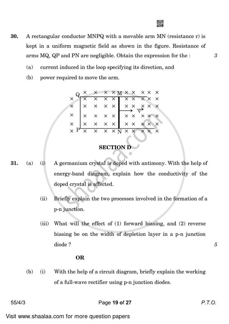 Physics 2022-2023 - CBSE 12th - Class 12 - CBSE (Central Board of Secondary Education) question paper with PDF download