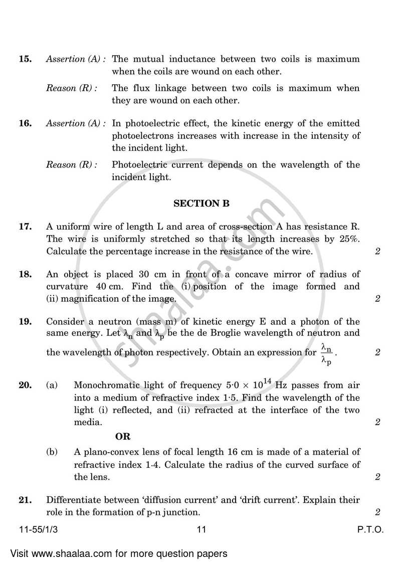 Physics 2023-2024 - CBSE 12th - Class 12 - CBSE (Central Board of Secondary Education) question paper with PDF download