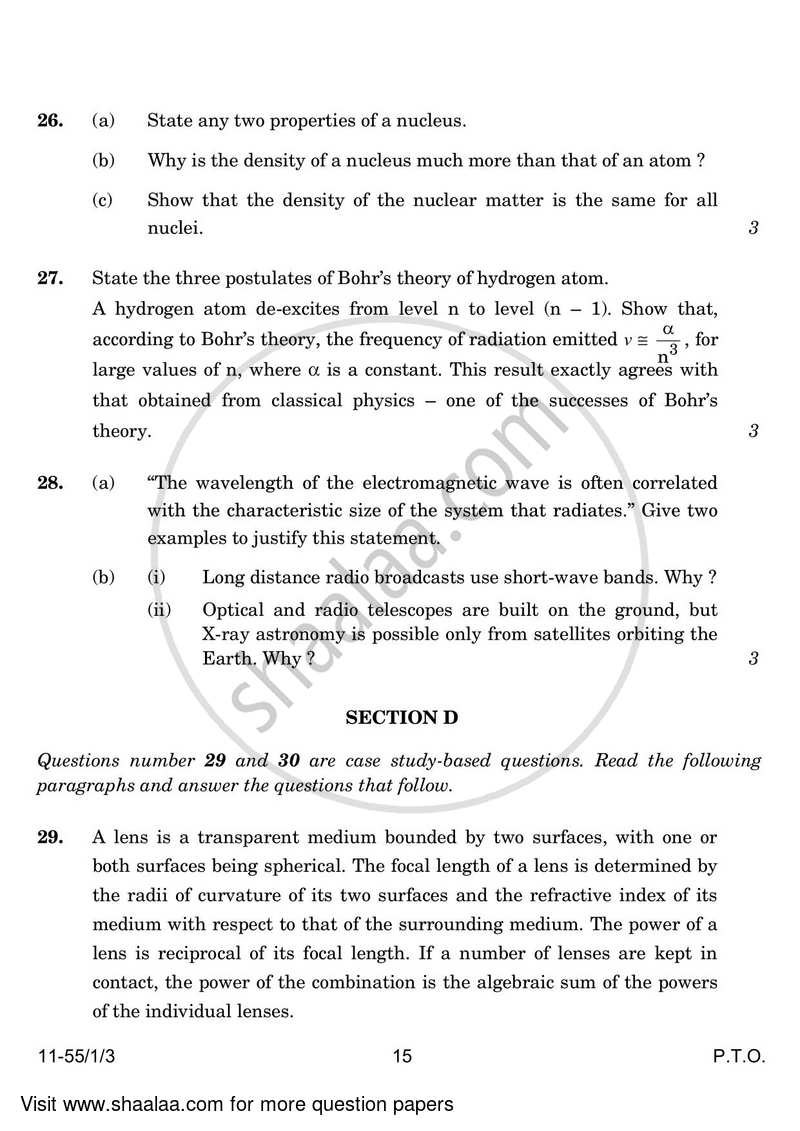 Physics 2023-2024 - CBSE 12th - Class 12 - CBSE (Central Board of Secondary Education) question paper with PDF download