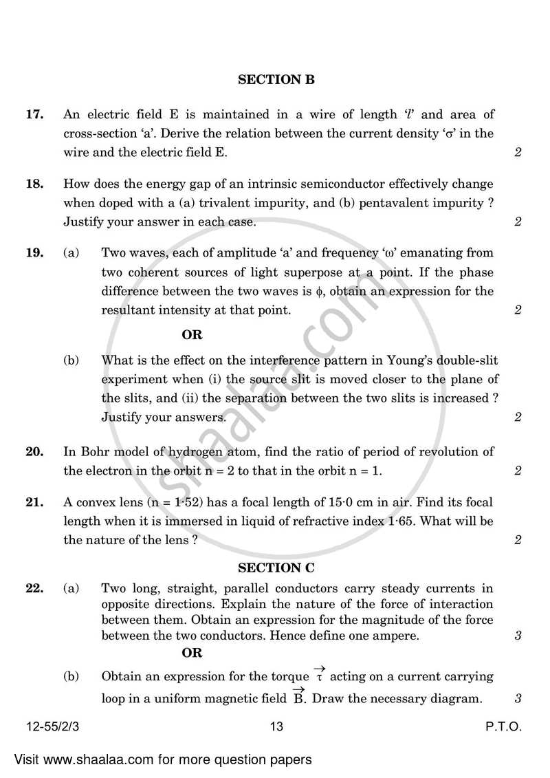 Physics 2023-2024 - CBSE 12th - Class 12 - CBSE (Central Board of Secondary Education) question paper with PDF download