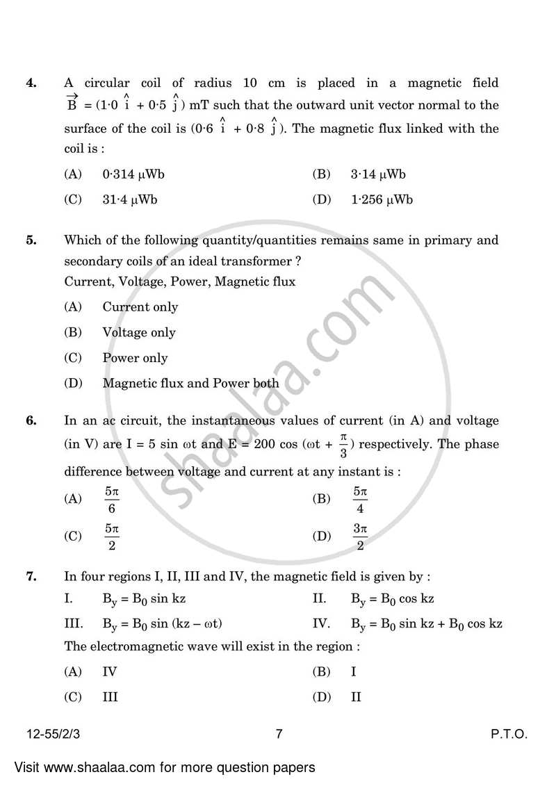 Physics 2023-2024 - CBSE 12th - Class 12 - CBSE (Central Board of Secondary Education) question paper with PDF download