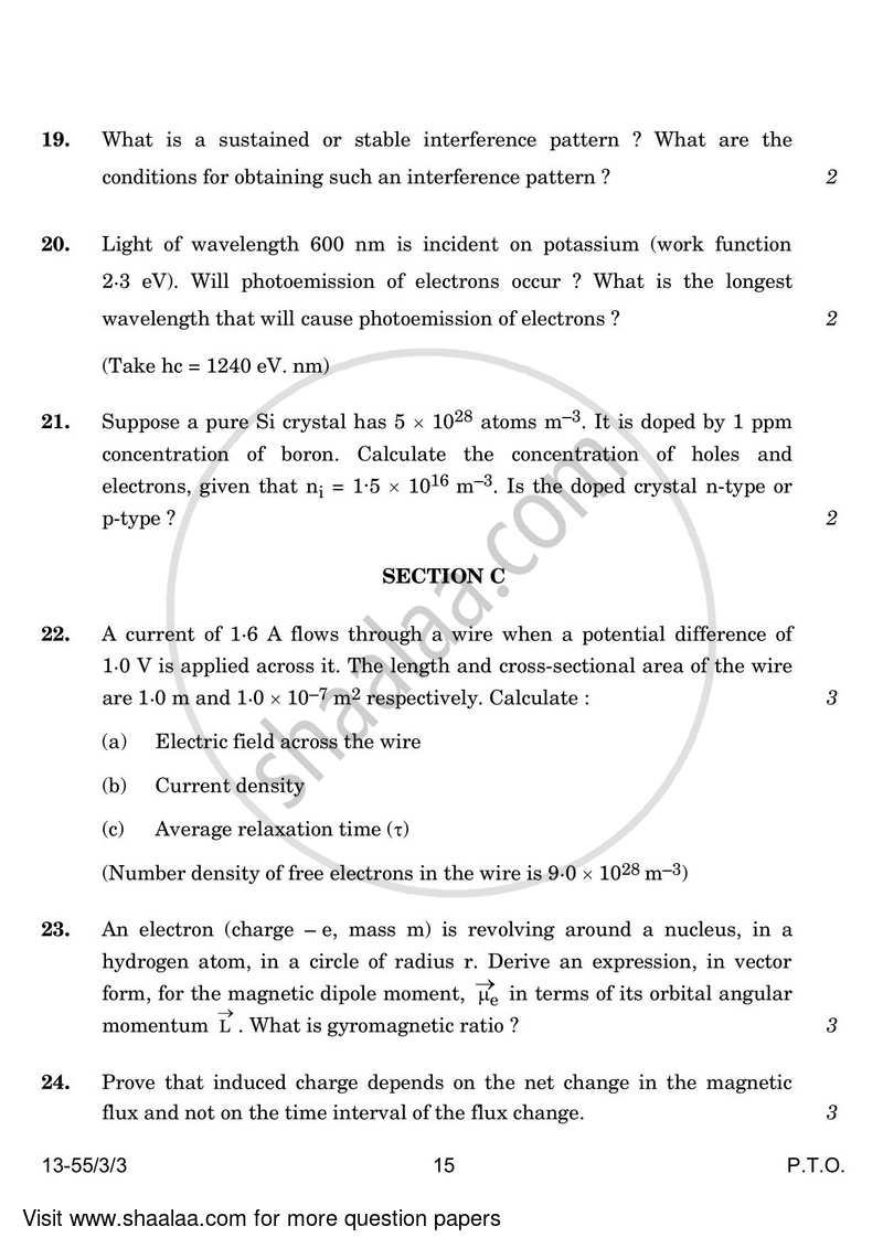Physics 2023-2024 - CBSE 12th - Class 12 - CBSE (Central Board of Secondary Education) question paper with PDF download