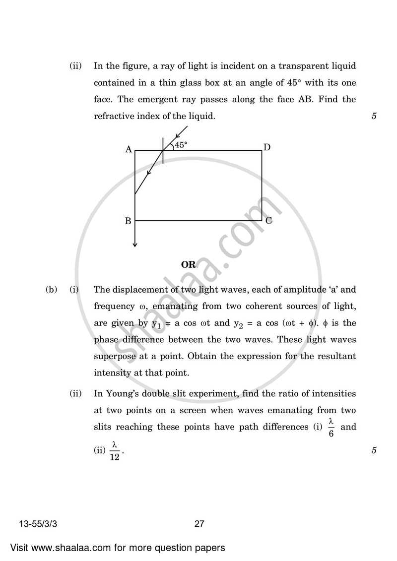 Physics 2023-2024 - CBSE 12th - Class 12 - CBSE (Central Board of Secondary Education) question paper with PDF download