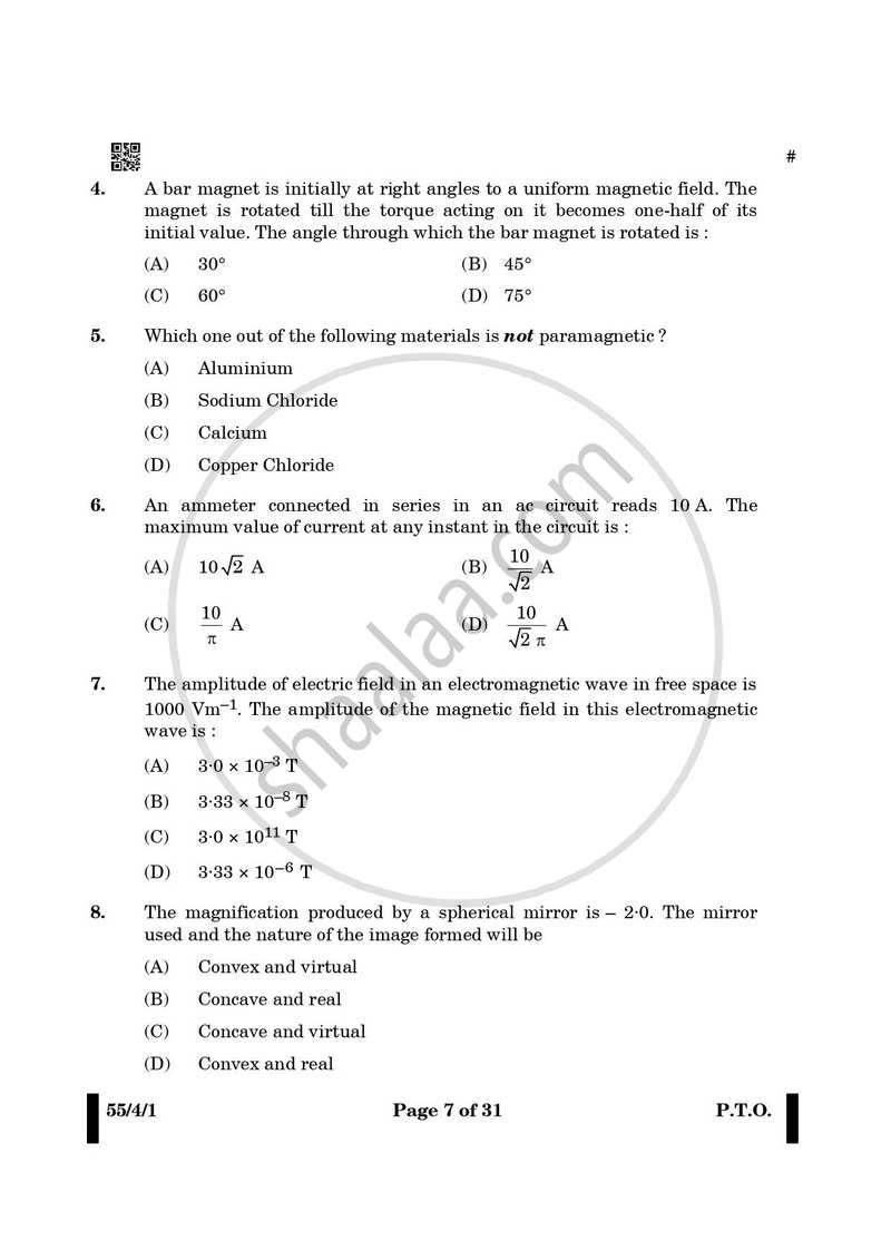 Physics 2024-2025 - CBSE 12th - Class 12 - CBSE (Central Board of Secondary Education) question paper with PDF download