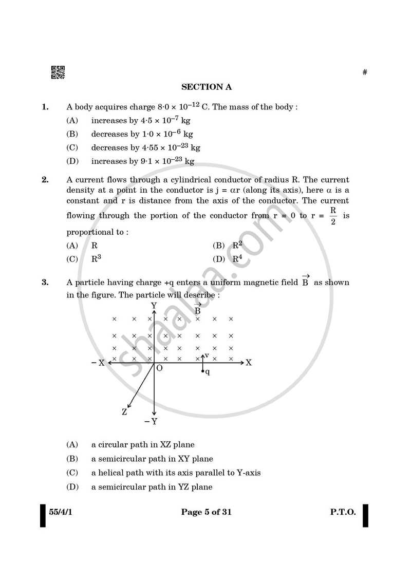 Physics 2024-2025 - CBSE 12th - Class 12 - CBSE (Central Board of Secondary Education) question paper with PDF download
