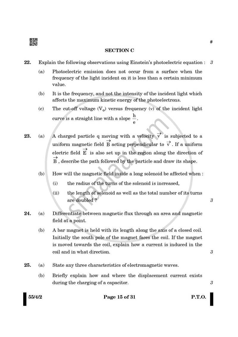 Physics 2024-2025 - CBSE 12th - Class 12 - CBSE (Central Board of Secondary Education) question paper with PDF download