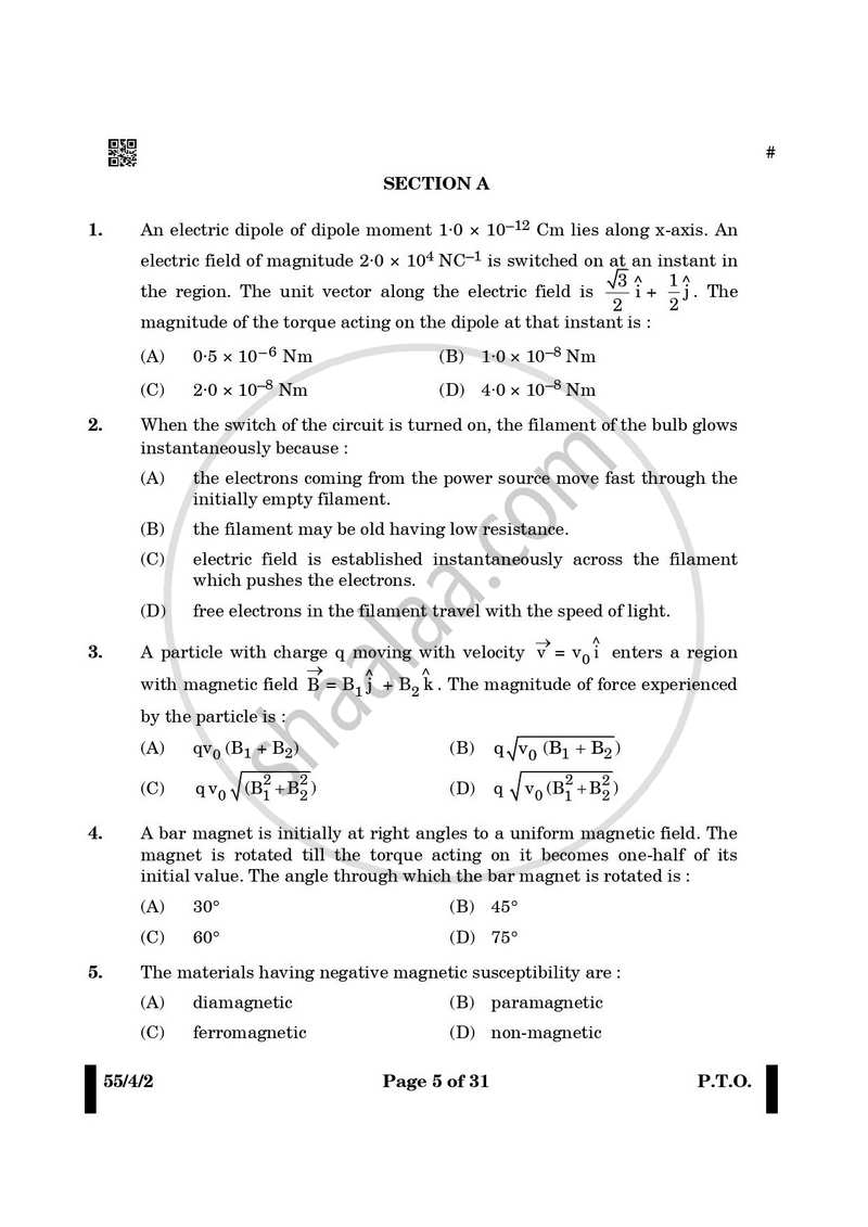 Physics 2024-2025 - CBSE 12th - Class 12 - CBSE (Central Board of Secondary Education) question paper with PDF download