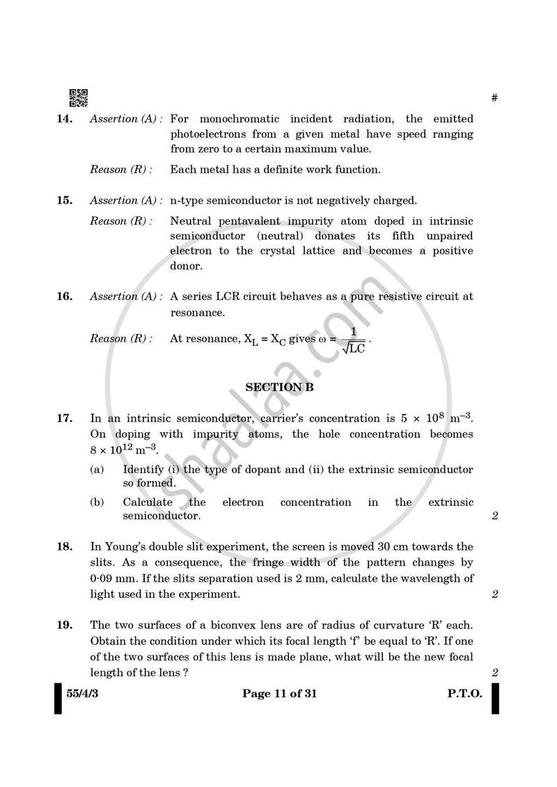 Physics 2024-2025 - CBSE 12th - Class 12 - CBSE (Central Board of Secondary Education) question paper with PDF download