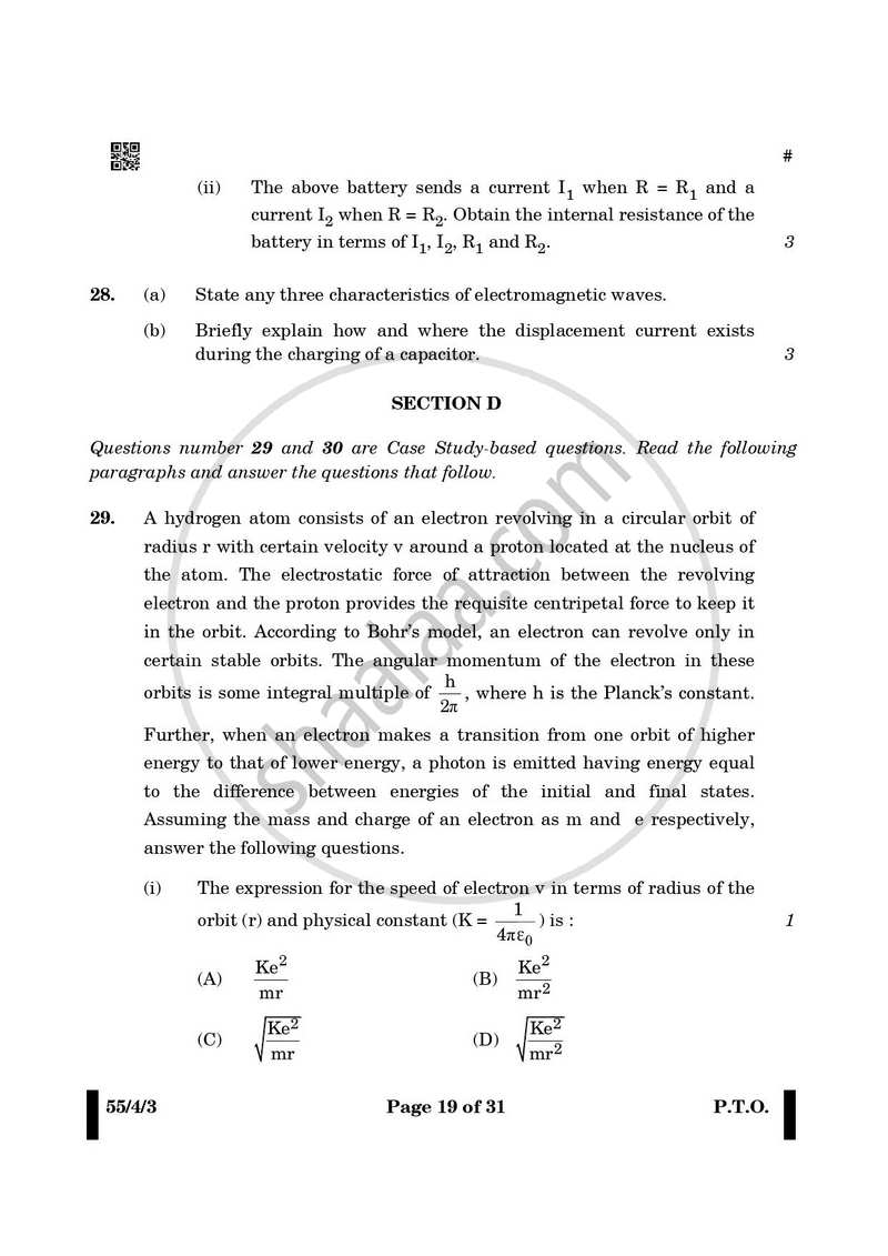 Physics 2024-2025 - CBSE 12th - Class 12 - CBSE (Central Board of Secondary Education) question paper with PDF download