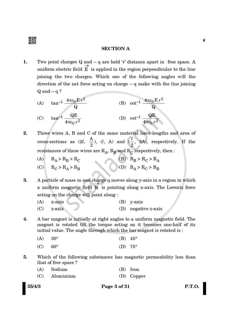 Physics 2024-2025 - CBSE 12th - Class 12 - CBSE (Central Board of Secondary Education) question paper with PDF download
