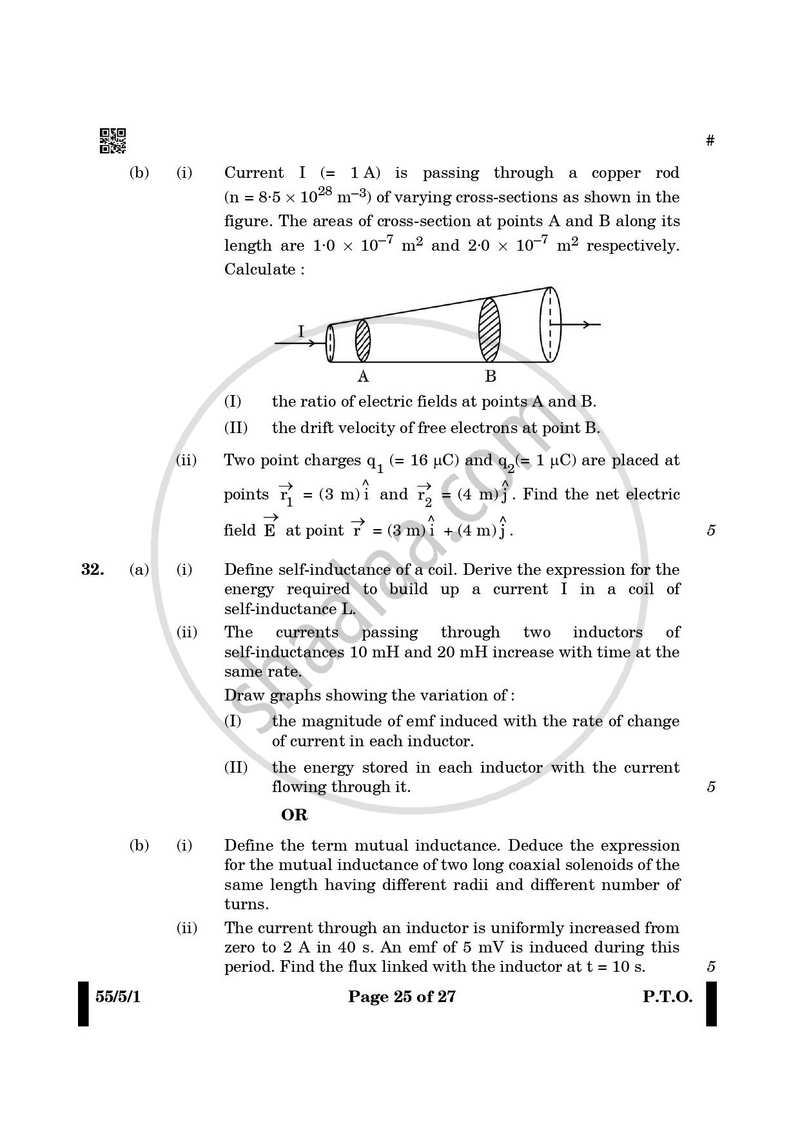 Physics 2024-2025 - CBSE 12th - Class 12 - CBSE (Central Board of Secondary Education) question paper with PDF download