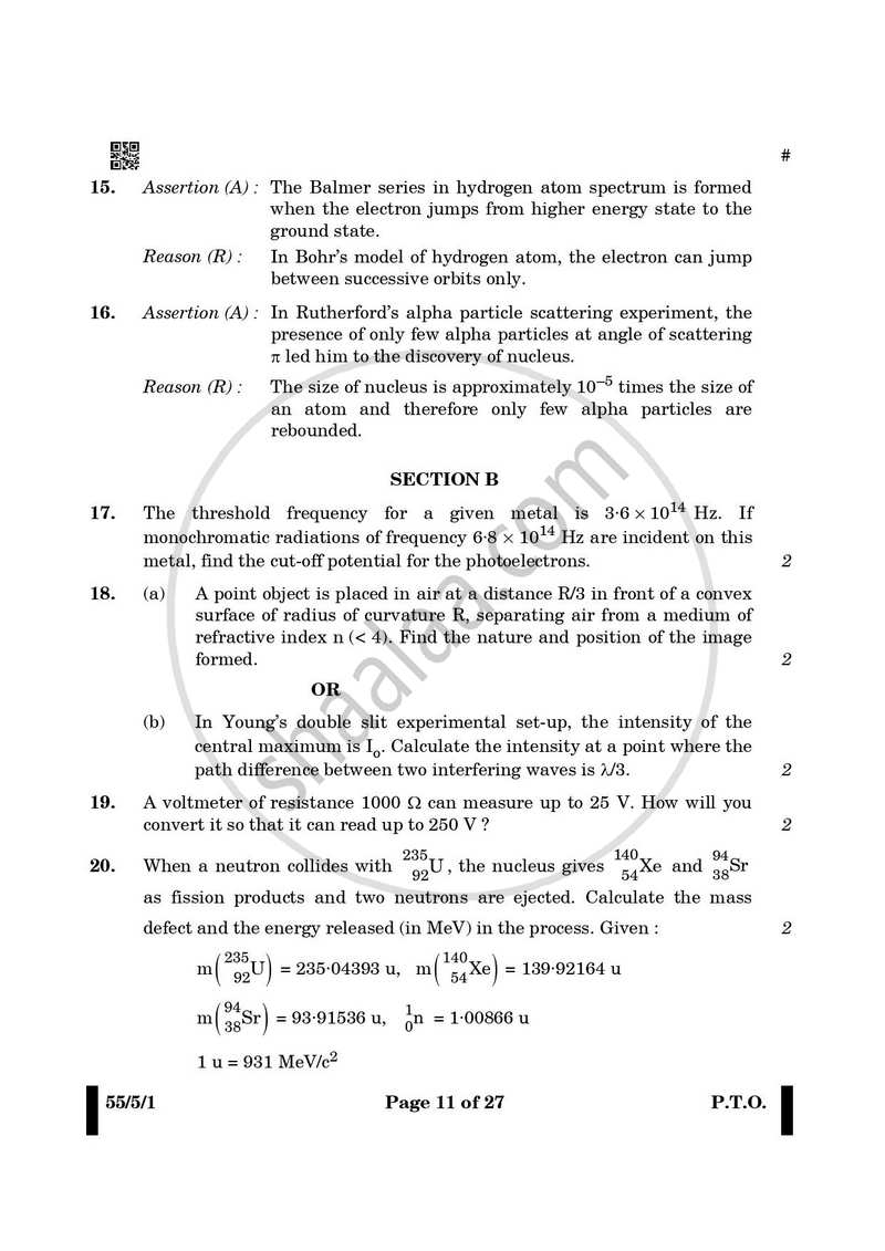 Physics 2024-2025 - CBSE 12th - Class 12 - CBSE (Central Board of Secondary Education) question paper with PDF download
