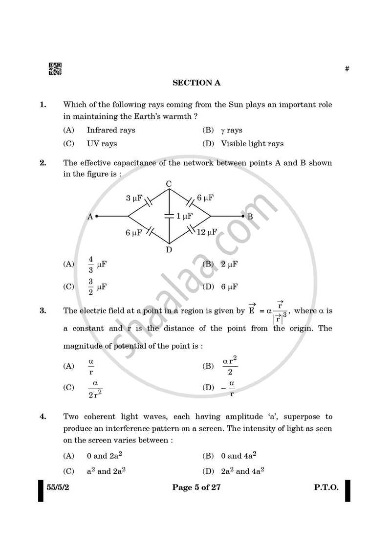 Physics 2024-2025 - CBSE 12th - Class 12 - CBSE (Central Board of Secondary Education) question paper with PDF download