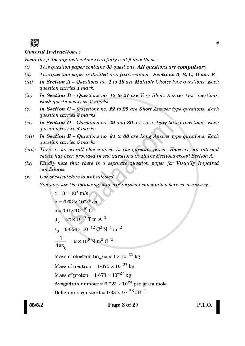 Physics 2024-2025 - CBSE 12th - Class 12 - CBSE (Central Board of Secondary Education) question paper with PDF download