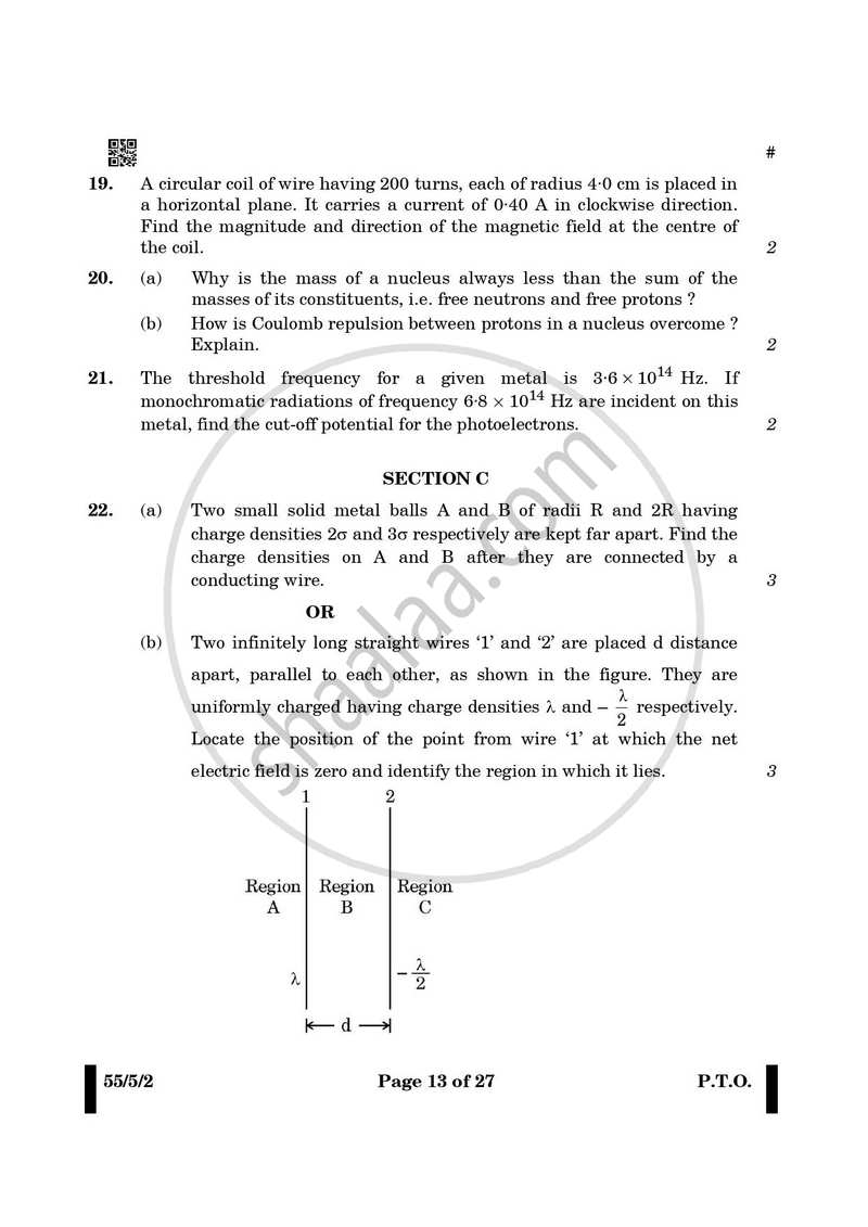 Physics 2024-2025 - CBSE 12th - Class 12 - CBSE (Central Board of Secondary Education) question paper with PDF download