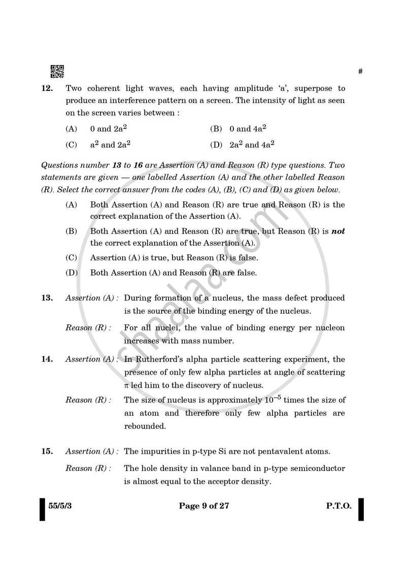 Physics 2024-2025 - CBSE 12th - Class 12 - CBSE (Central Board of Secondary Education) question paper with PDF download