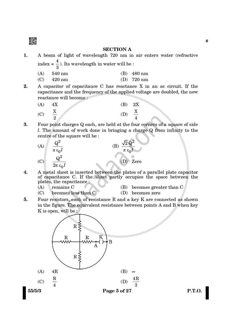 Physics 2024-2025 - CBSE 12th - Class 12 - CBSE (Central Board of Secondary Education) question paper with PDF download