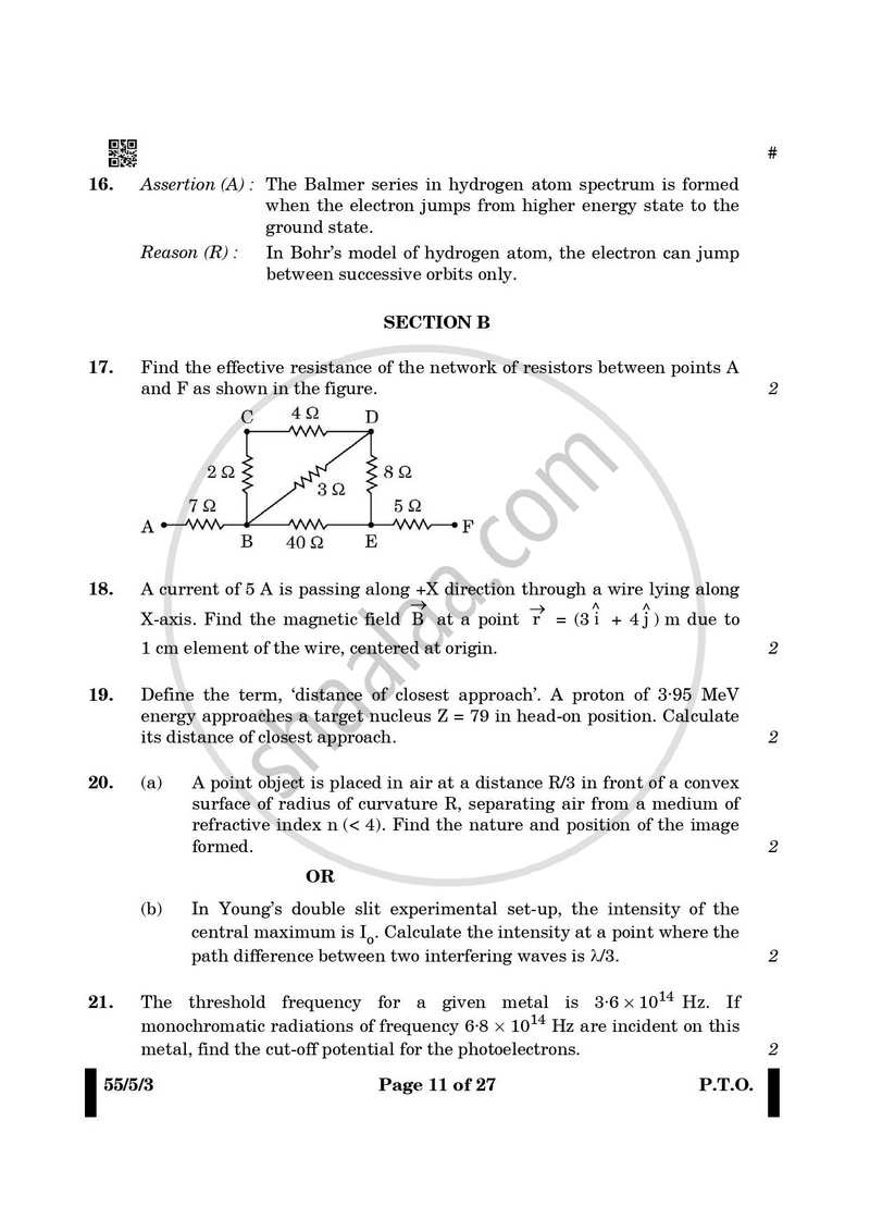 Physics 2024-2025 - CBSE 12th - Class 12 - CBSE (Central Board of Secondary Education) question paper with PDF download