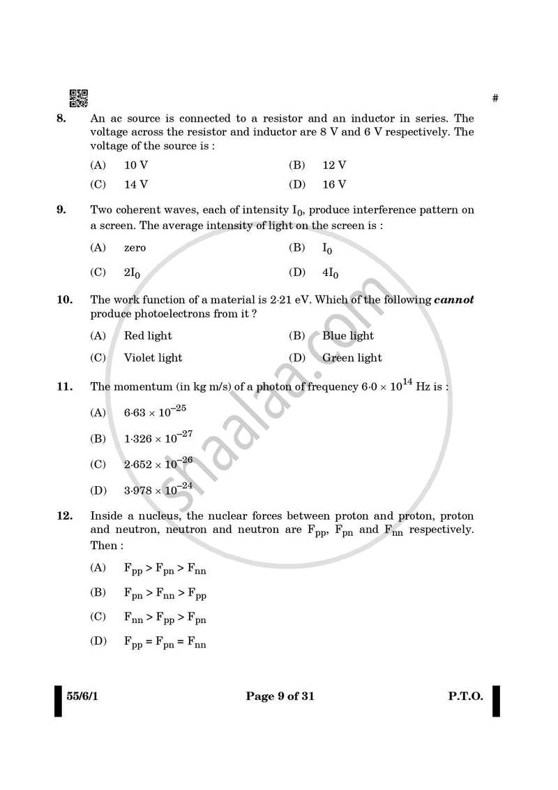 Physics 2024-2025 - CBSE 12th - Class 12 - CBSE (Central Board of Secondary Education) question paper with PDF download