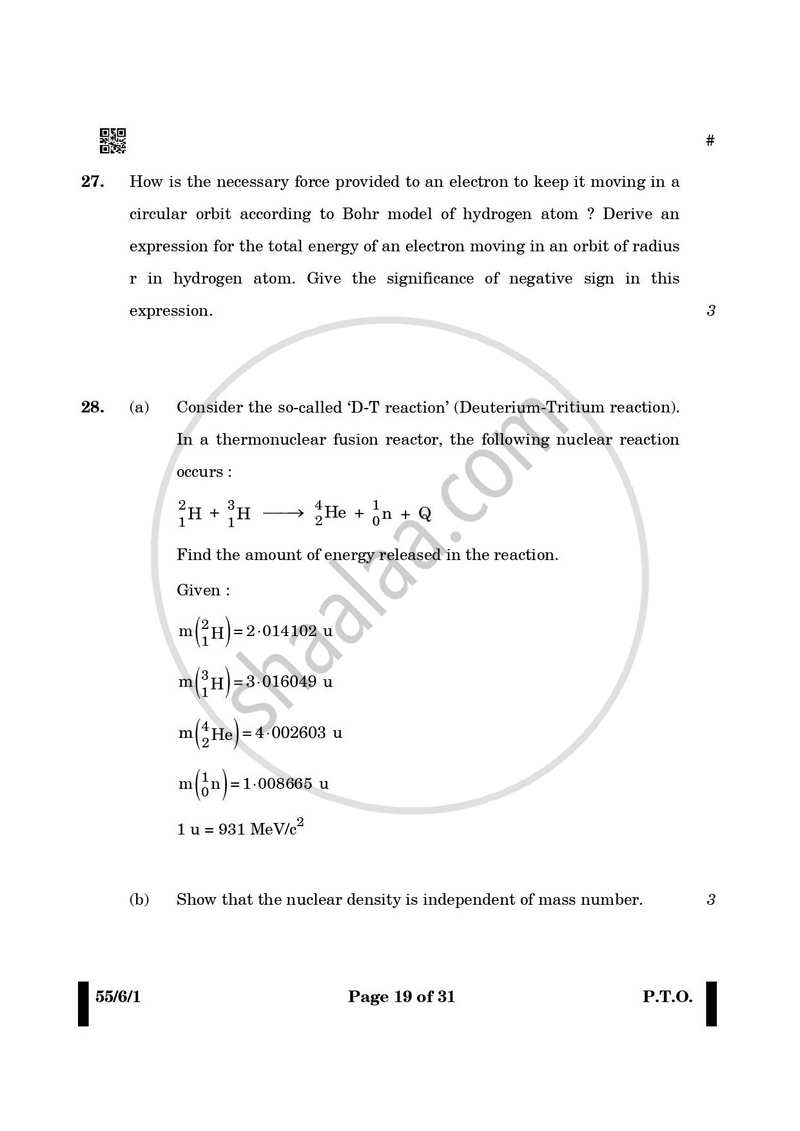 Physics 2024-2025 - CBSE 12th - Class 12 - CBSE (Central Board of Secondary Education) question paper with PDF download