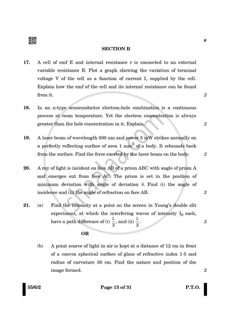 Physics 2024-2025 - CBSE 12th - Class 12 - CBSE (Central Board of Secondary Education) question paper with PDF download