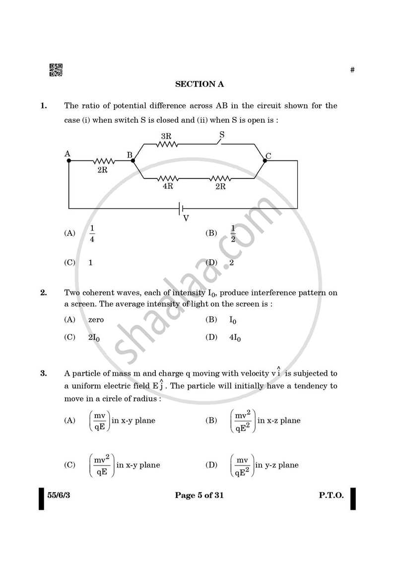 Physics 2024-2025 - CBSE 12th - Class 12 - CBSE (Central Board of Secondary Education) question paper with PDF download