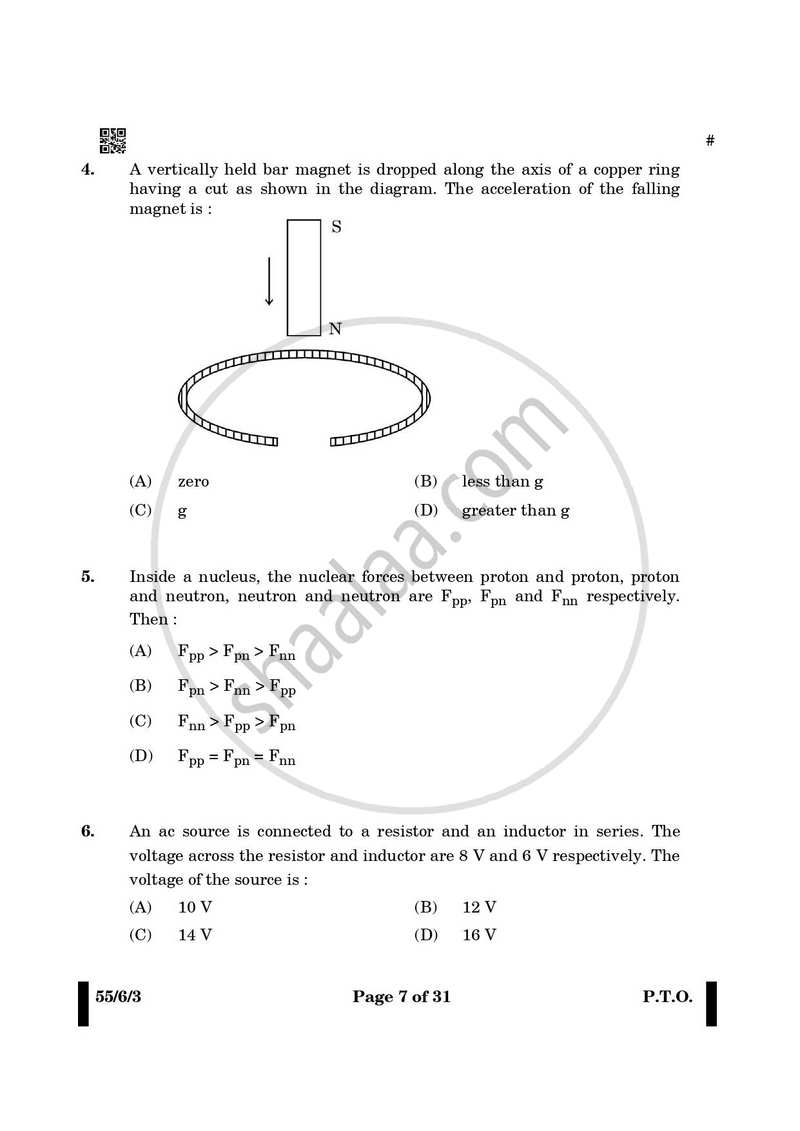Physics 2024-2025 - CBSE 12th - Class 12 - CBSE (Central Board of Secondary Education) question paper with PDF download