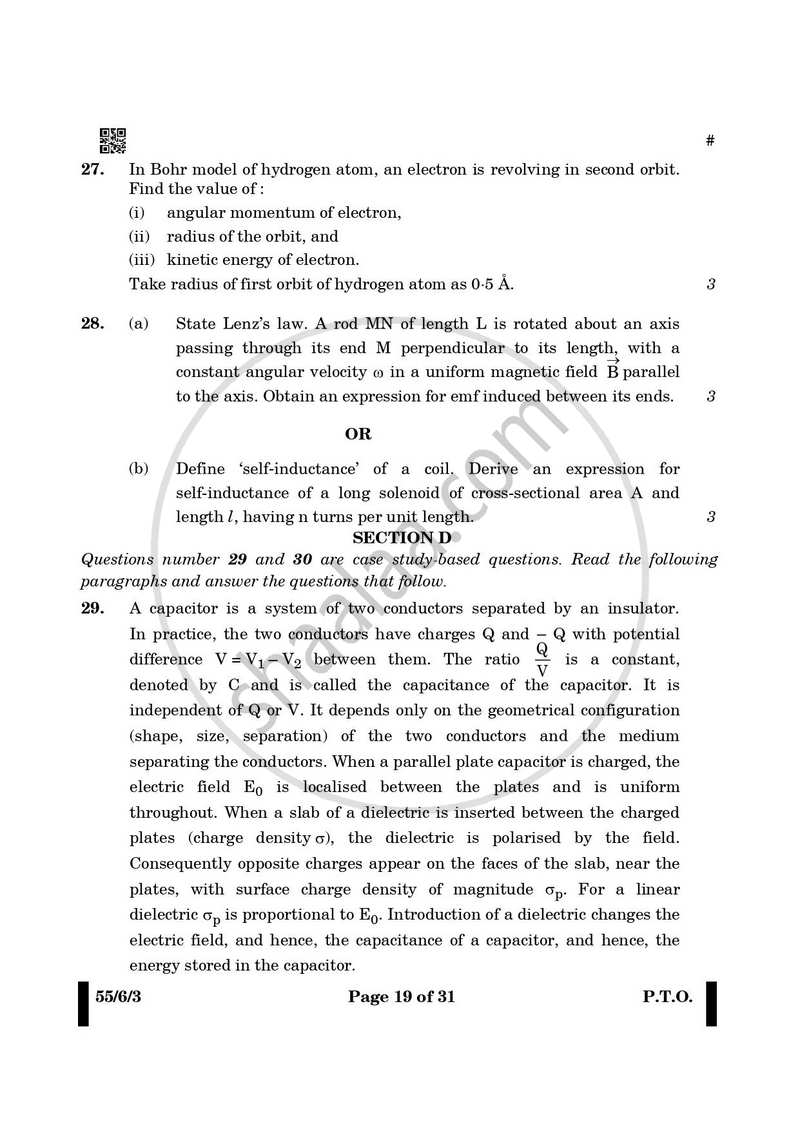 Physics 2024-2025 - CBSE 12th - Class 12 - CBSE (Central Board of Secondary Education) question paper with PDF download
