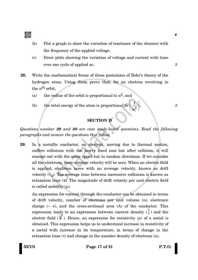 Physics 2024-2025 - CBSE 12th - Class 12 - CBSE (Central Board of Secondary Education) question paper with PDF download