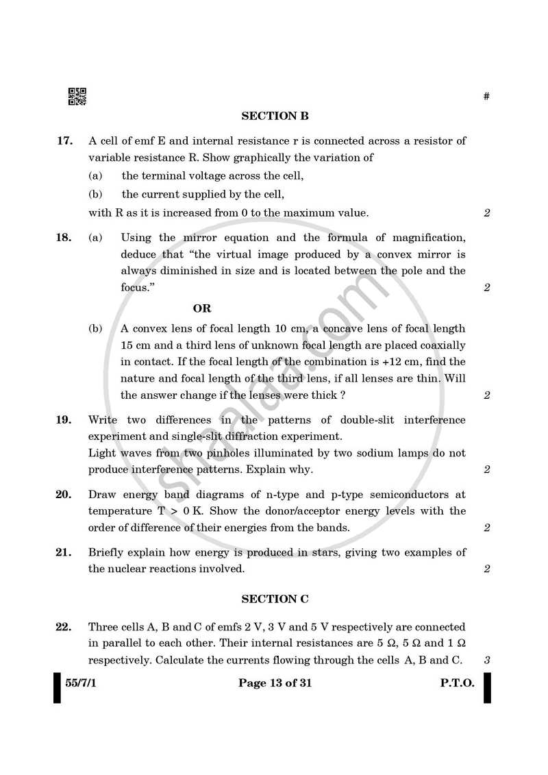 Physics 2024-2025 - CBSE 12th - Class 12 - CBSE (Central Board of Secondary Education) question paper with PDF download