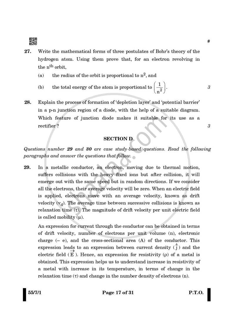 Physics 2024-2025 - CBSE 12th - Class 12 - CBSE (Central Board of Secondary Education) question paper with PDF download