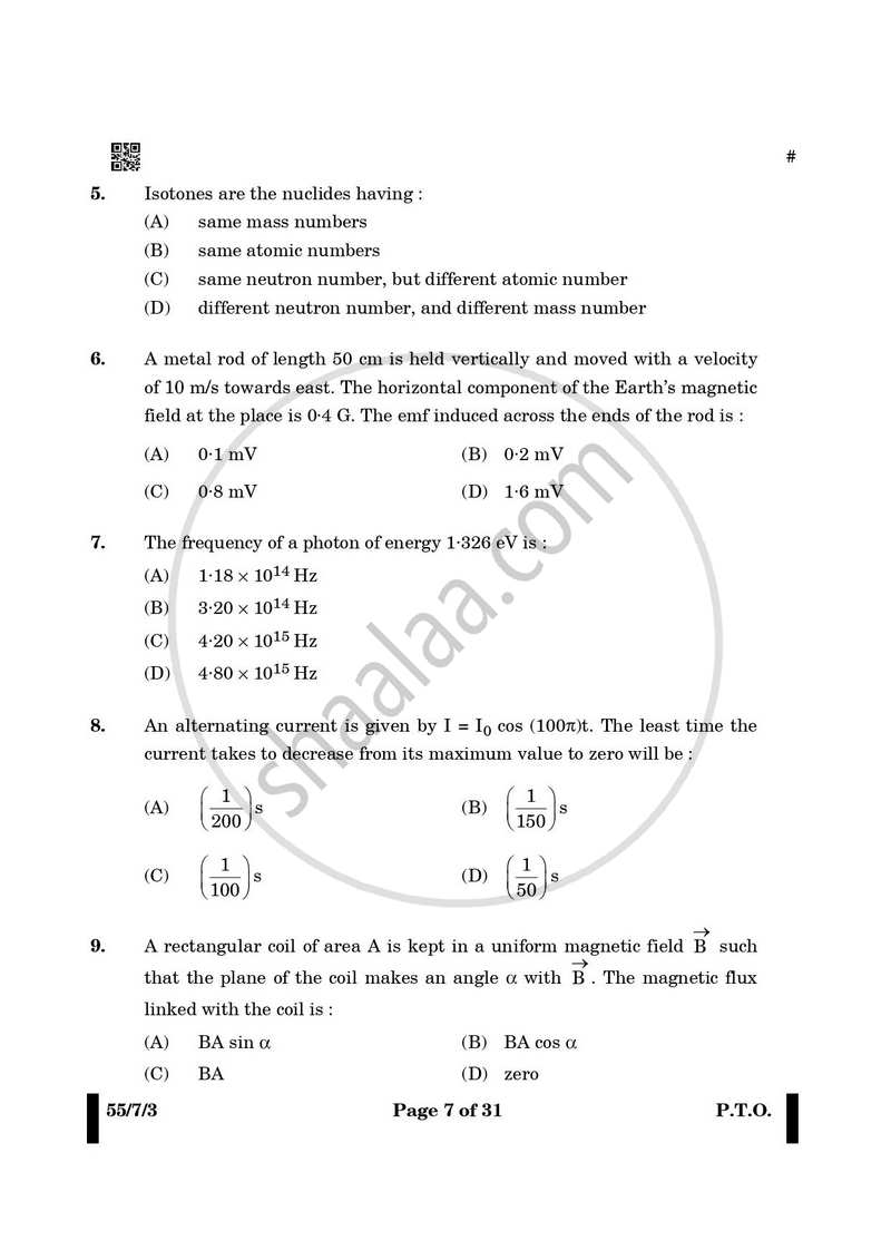Physics 2024-2025 - CBSE 12th - Class 12 - CBSE (Central Board of Secondary Education) question paper with PDF download