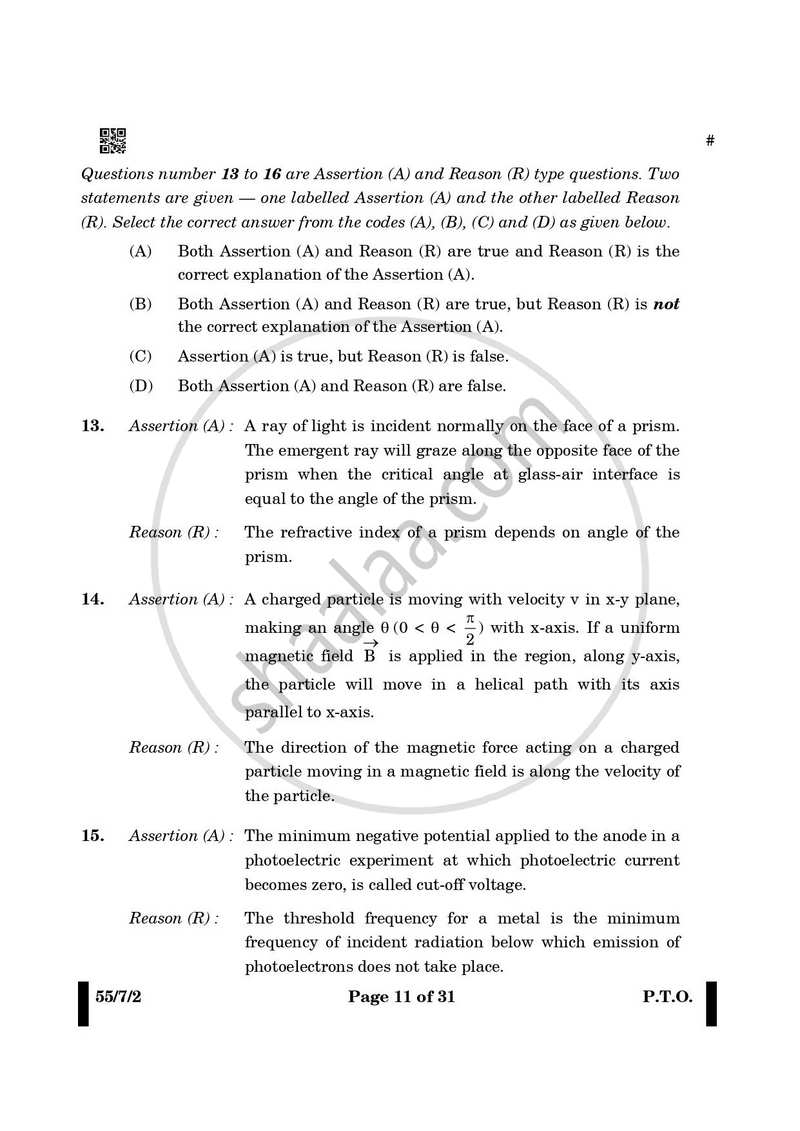 Physics 2024-2025 - CBSE 12th - Class 12 - CBSE (Central Board of Secondary Education) question paper with PDF download